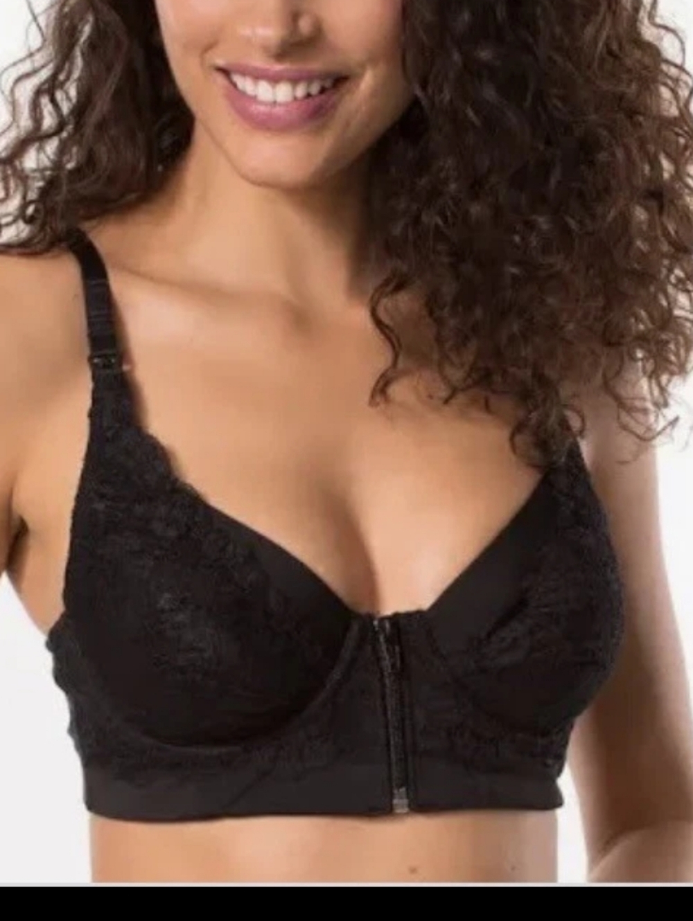 Rosie Pope Black Front-Zip Lace Nursing Bra
